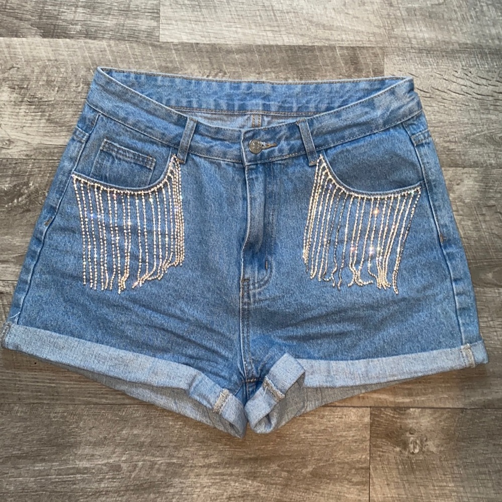 Rhinestone sparkly denim shorts